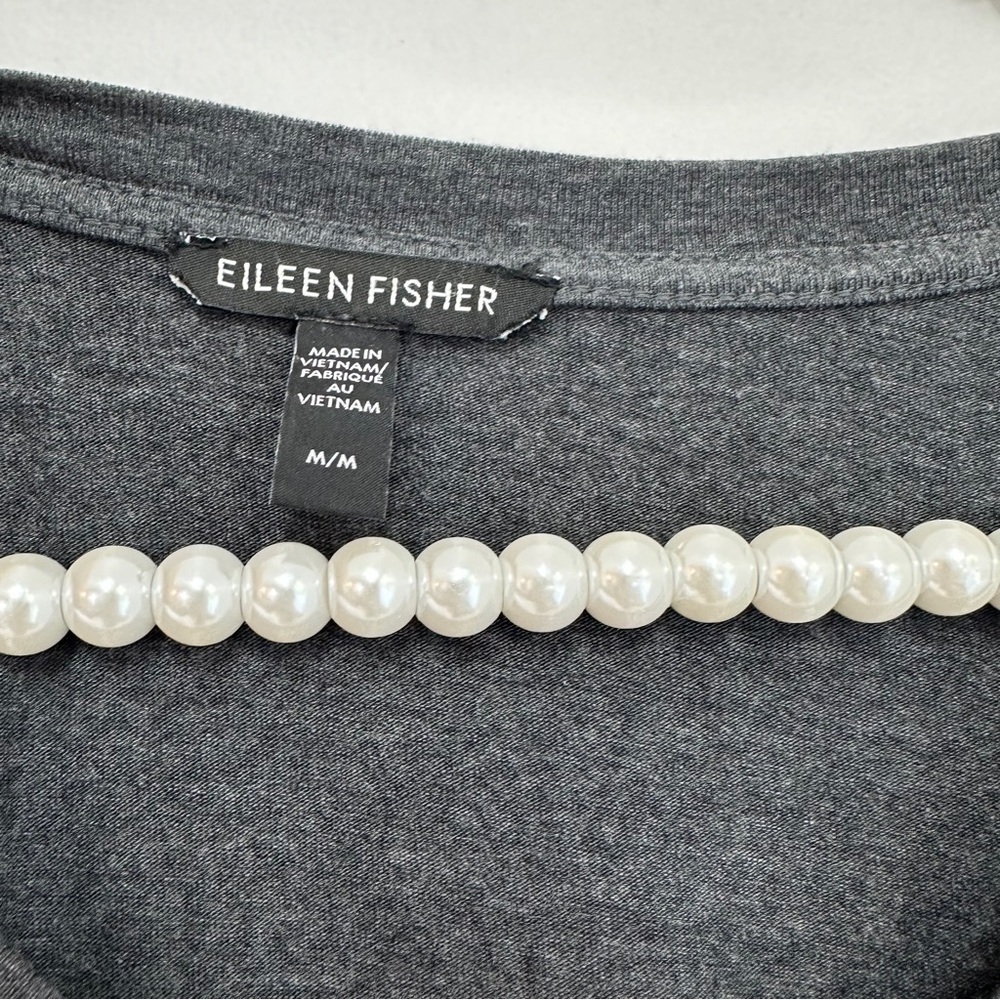 Eileen Fisher Stretch Knit Jersey V-Neck Sleeveless Shift Midi Dress in Grey - Picture 5 of 6